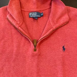 Men’s Polo 1/4 Zip Coral Red 100% Cotton XXL